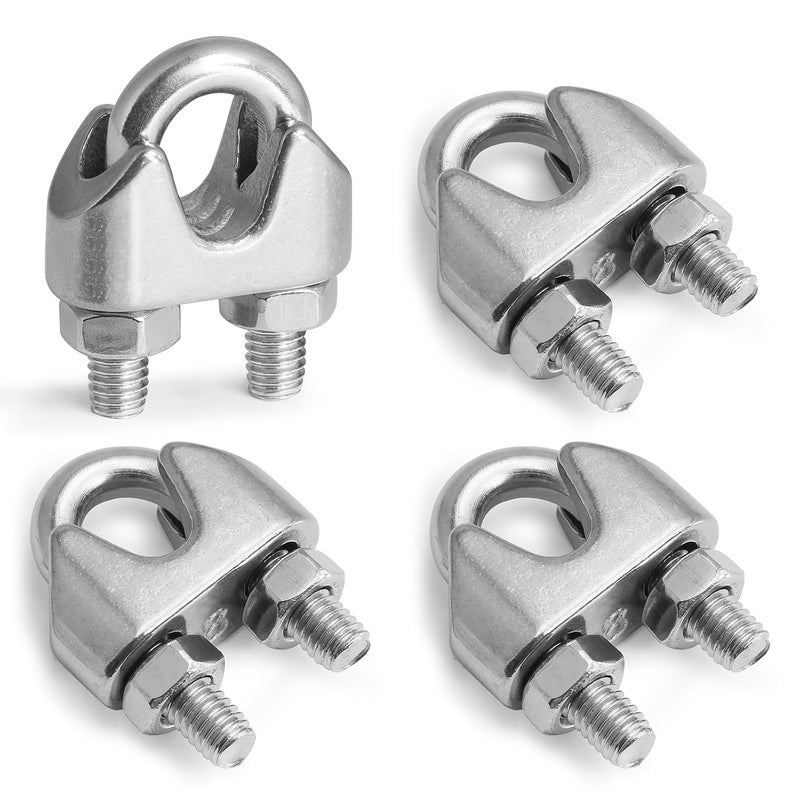 Jamiikury 4pcs M8 Wire Rope Clamp, 5/16 inch Cable Clamps Stainless Steel Wire Rope Clips - Image 1